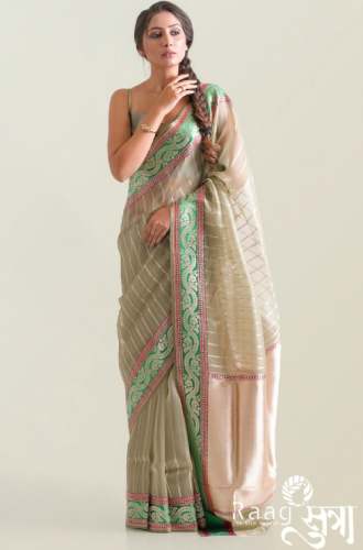 New Orangza Silk Striped Saree For Women by Raag Creation