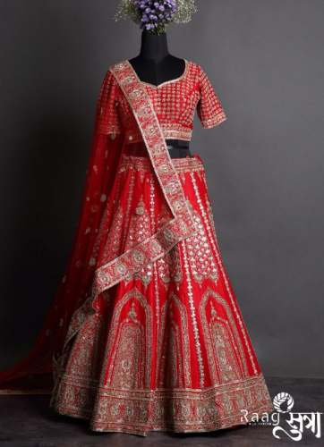 Red Hand Embroidery Bridal Lehenga  by Raag Creation
