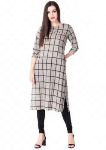 Checks Print Rayon kurti by Uddeshy Textiles