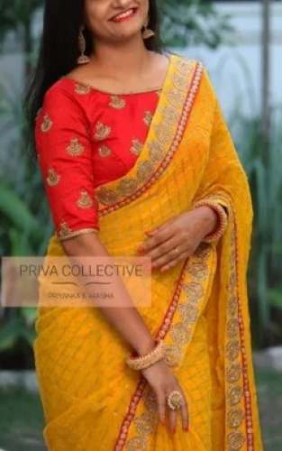 Mustard Yellow Designer Saree With Red Blouse by Shyam Chakra