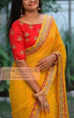 Mustard Yellow Designer Saree With Red Blouse