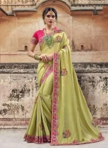 Stylish Mint Green Embroidered Lace Border Saree by Shyam Chakra