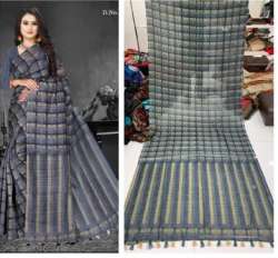 Checks Cotton Linen Saree