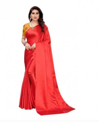 MWF Ladies Plain Satin Saree by Millionaire Woman Fashion