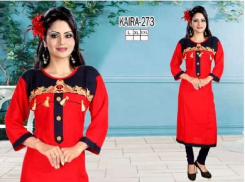 Red Straight Designer Kurti by Kanha Trading Company