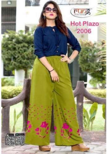 Rung Green Rayon Palazzo by Rudra Collections