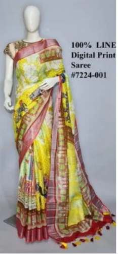 Party wear Digital Printed Linen Saree  by CK Handloom