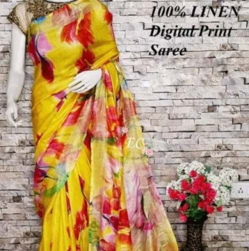 Stylish Pure Linen Digital Printed Saree  by CK Handloom