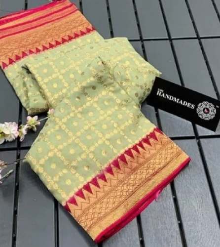 Printed Khadi Cream Saree For Women by C B Handloom India