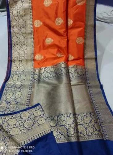 Orange and Blue Katan Silk Banarasi Saree by Zameer Sarees