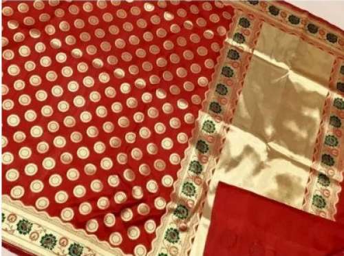 Bridal Wear Red Banarasi Silk Saree  by Waqar Estate