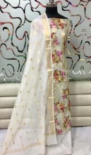 Chanderi Flower Design Dress Material 