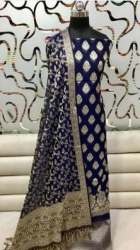 Party Wear Navy Blue Banarasi Silk Dress Material