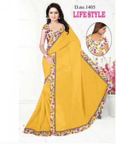 Formal Wear YelloW Lace Border Saree by Shree Pushpa Sarees