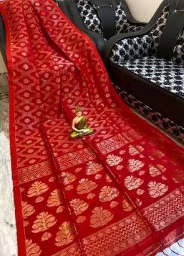 Red Handloom Benarasi Weaving Saree  by Bharati Textile