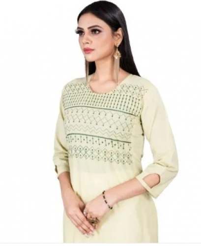 Cream Color Neck Design Cotton Kurti by Bhadar Technologies Pvt Ltd