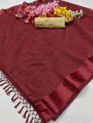 Party wear Plain Satin Saree with Contrast Blouse