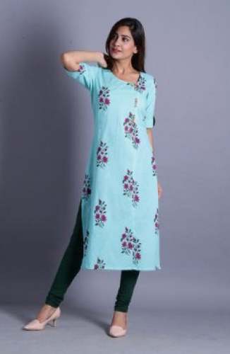 Sky Blue Jaipuri Cotton Kurti by Ambraee