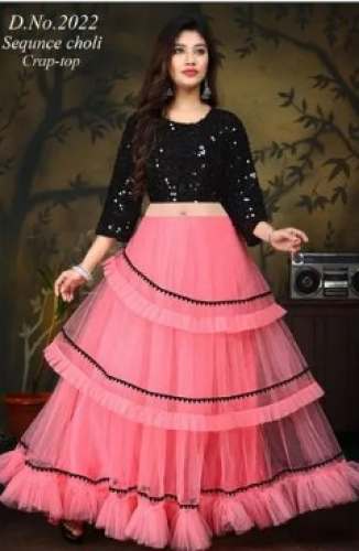 Black and Pink Crop Top Lehenga  by Kanishka Fashion