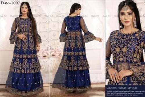 Embroidered Party wear Blue Net Gown  by Kanishka Fashion