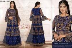 Embroidered Party wear Blue Net Gown 