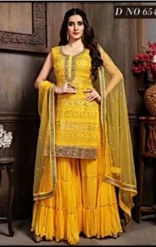 Wedding wear Yellow Sharara Suit  by Kanishka Fashion