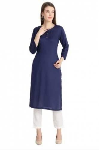 Office Wear Plain Blue Kurti by Kaina Creations