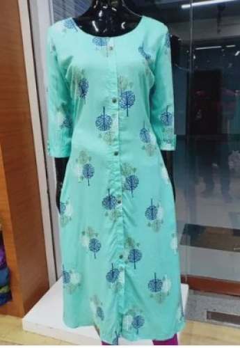 A Line Round Neck Sea Green Kurti by Miracle Collections