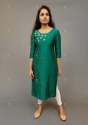 Green Straight Slub Silk Kurti 