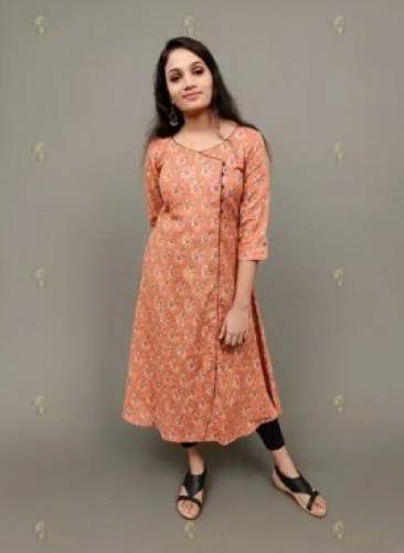 Orange Angrakha Cotton Kurti by Miracle Collections