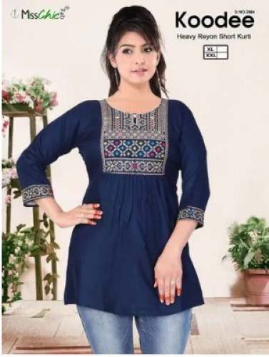 Embroidered Neck Short Tunic Kurti  by Miss Chic Fab