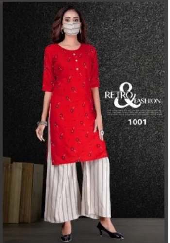 Paheli 06-Casual Rayon Kurti With Plazzo Pant by Bajarang Fashion