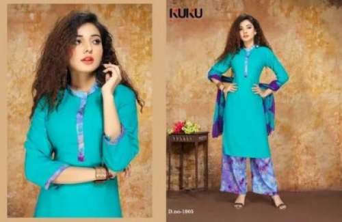 Rayon Kurti With Palazo Dupatta Set by SAYANi