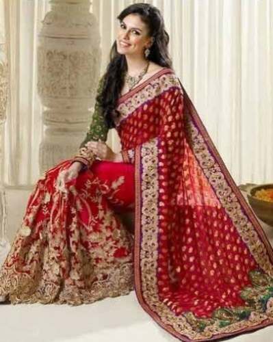 Bridal Wear Red Embroidered Saree by Lalpotu Collection