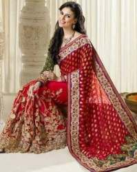 Bridal Wear Red Embroidered Saree