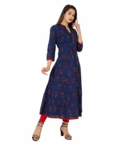 Long Cotton Blue Handloom Kurtis 