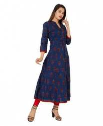 Long Cotton Blue Handloom Kurtis 