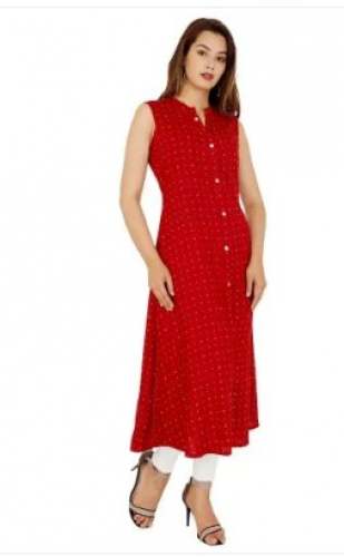 Red Sleeveless Button Down Kurtis by Baba Garments
