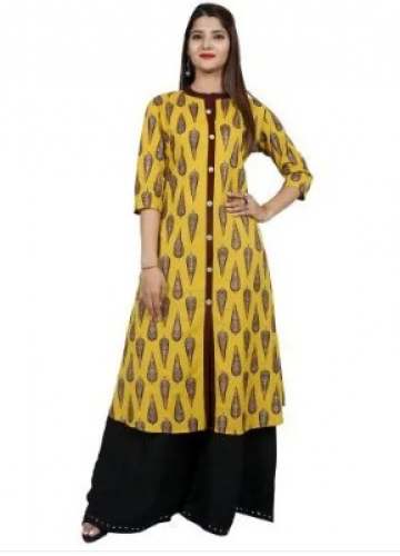 Yellow And Black Cotton Palazzo Suit 