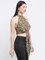 Animal Print Halter Neck Tube Crop Top