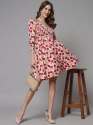 Floral Print Puff Sleeve Smocked Fit Frock Dress  thumb 1