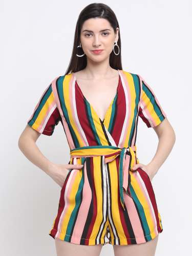 Multicolored Striped Wrap-Style Jumpsuit by Hackmyway Technologies Private Limited