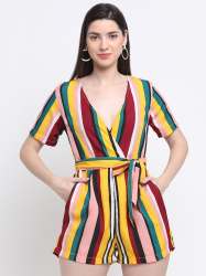 Multicolored Striped Wrap-Style Jumpsuit