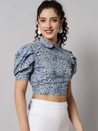 Open Back Neck Cuffed Western Crop Top 