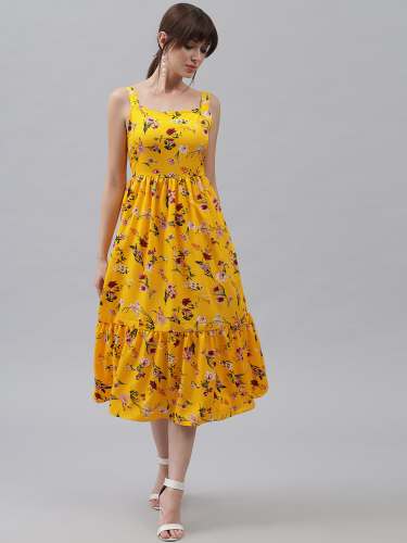 Party wear Yellow Frill Midi Dress 
