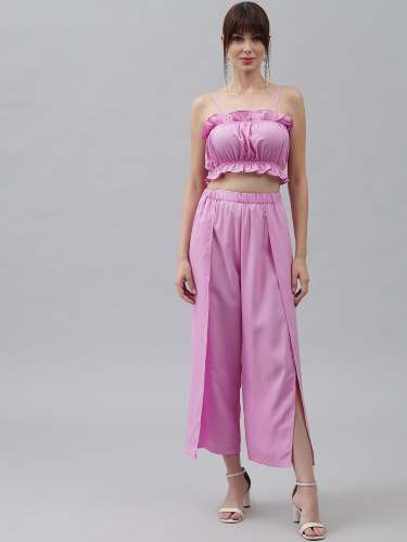 Plain Pink Slit Pants Co-Ords With Tube Top  by Hackmyway Technologies Private Limited