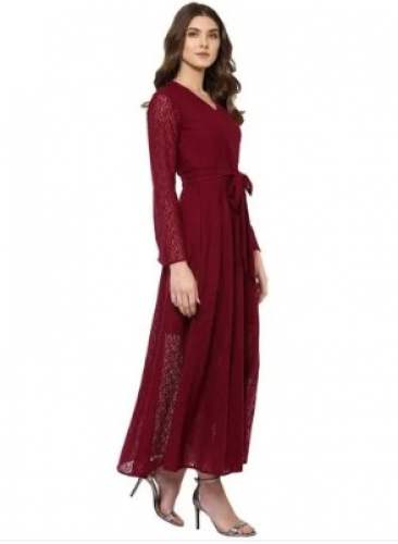 Plain Maroon Western Maxi Dress  by Mannat Fashionables