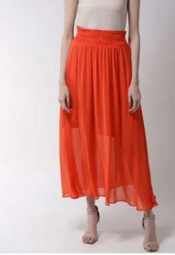 Plain Orange Chiffon Skirt by Mannat Fashionables