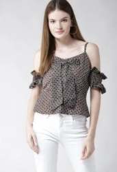 Stylish Strip Hold Pattern Crop Western Top 