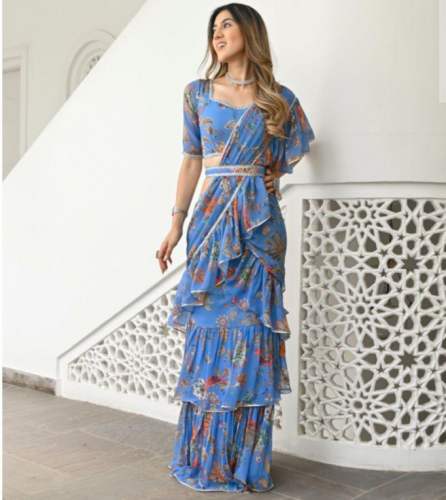 Designer Embroidery Lehenga Sari With Stitch Choli